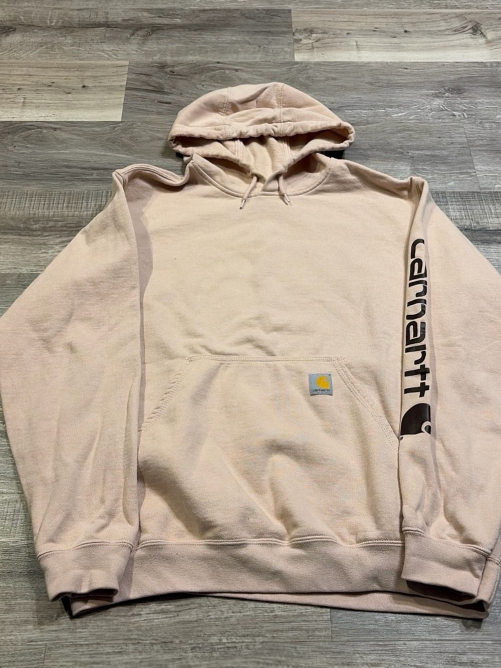 Carhartt Men’s Pale Pink Pullover Hoodie with Sleeve Logo